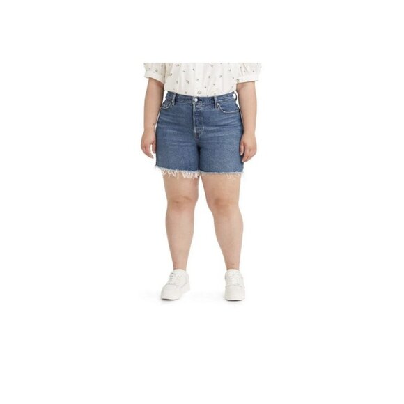 Levi's Women's 501 Cut-Off Shorts Blue Denim Stretch Raw Hem High‎ Rise SZ 20W - Picture 1 of 9